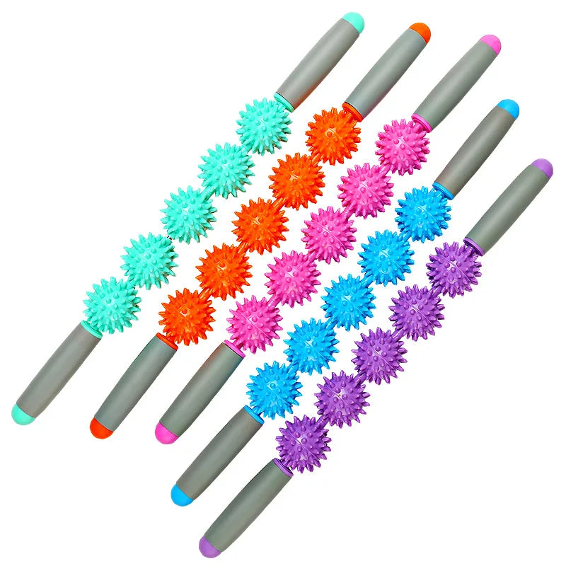 NJ Yoga Massager Health Fitness 3 5 Spiky Balls Muscle Roller Hedgehog Ball Relax Neck Leg Hand Back Massage Roller Stick