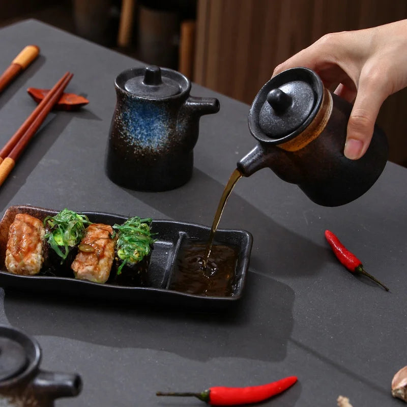 Japanese Ceramic Soy Sauce Pot and Seasoned Pepper Canister Kitchen Dishes Gravy Boats