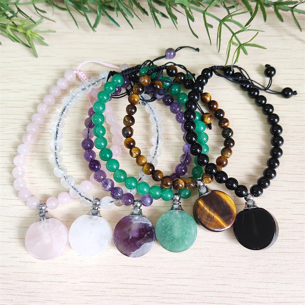 Wholesale Manufacture Jewelry Bracelet Bottle Charm Natural Rose Quartz Amethyst Crystal Tiger Eye Stretch Friendship Bracele