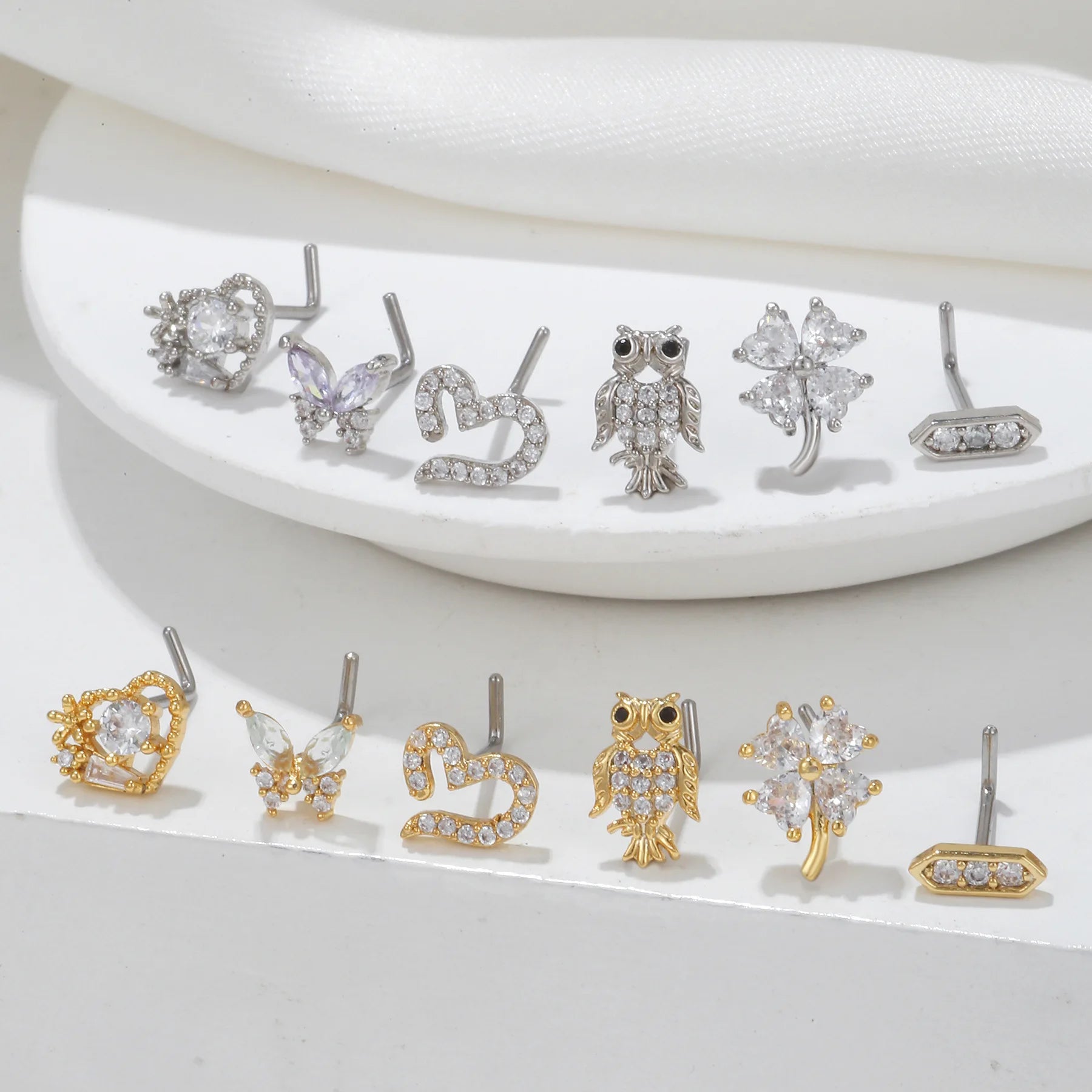 Gold Plated L Rod Creative Nose Nail Studs American Nose Piercing Jewelry Fashion Shining Micro Inlaid Zircon Nose Stud for G