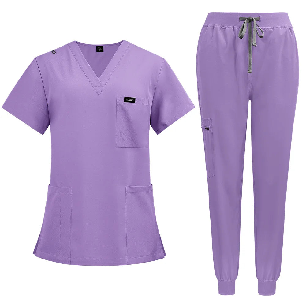 In Stock 42122 Stretchy Teal Pants Suit for Women 2024 Sweat Suits With Ruffle Sleeves Women Medical Scrubs Set Women
