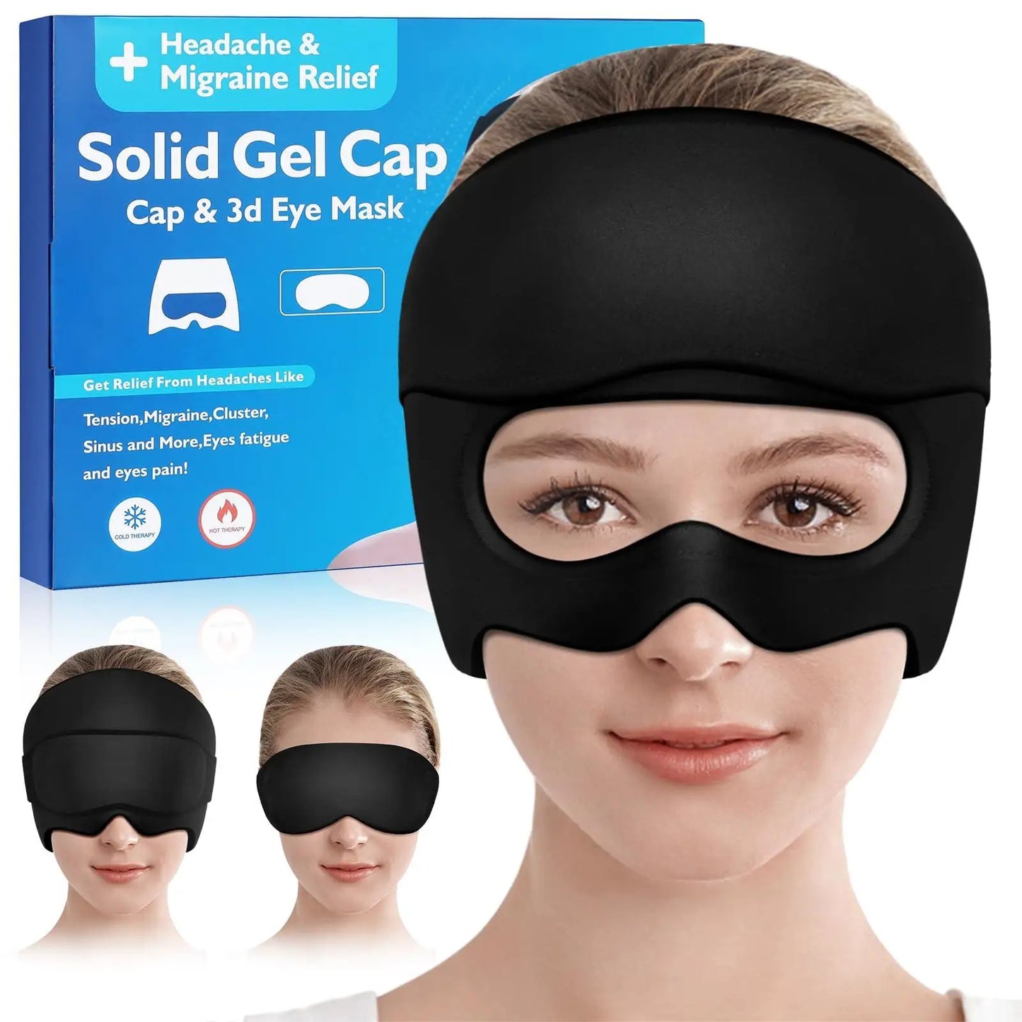 Hot and Cold Therapy Headache Relief Hat Soothing Migraine Relief Cap Gel Ice Head Wrap Headache Eyes Mask for Stress Relief