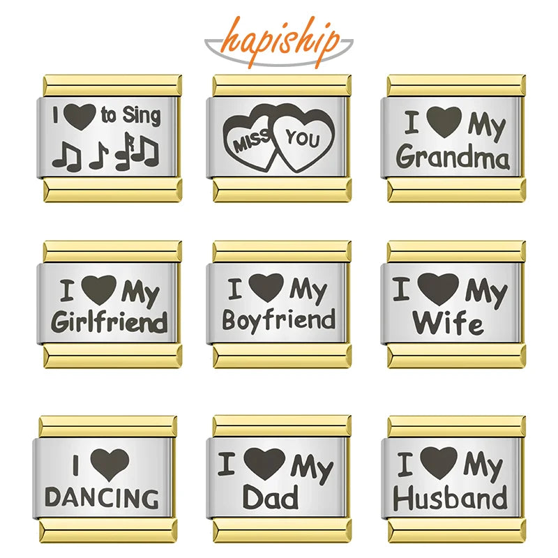 Hapiship Italian Charm Pulseras I Love Dad Wife Italian Charm Bracelet Wholesale Link Charms for Jewelry Making DJ064