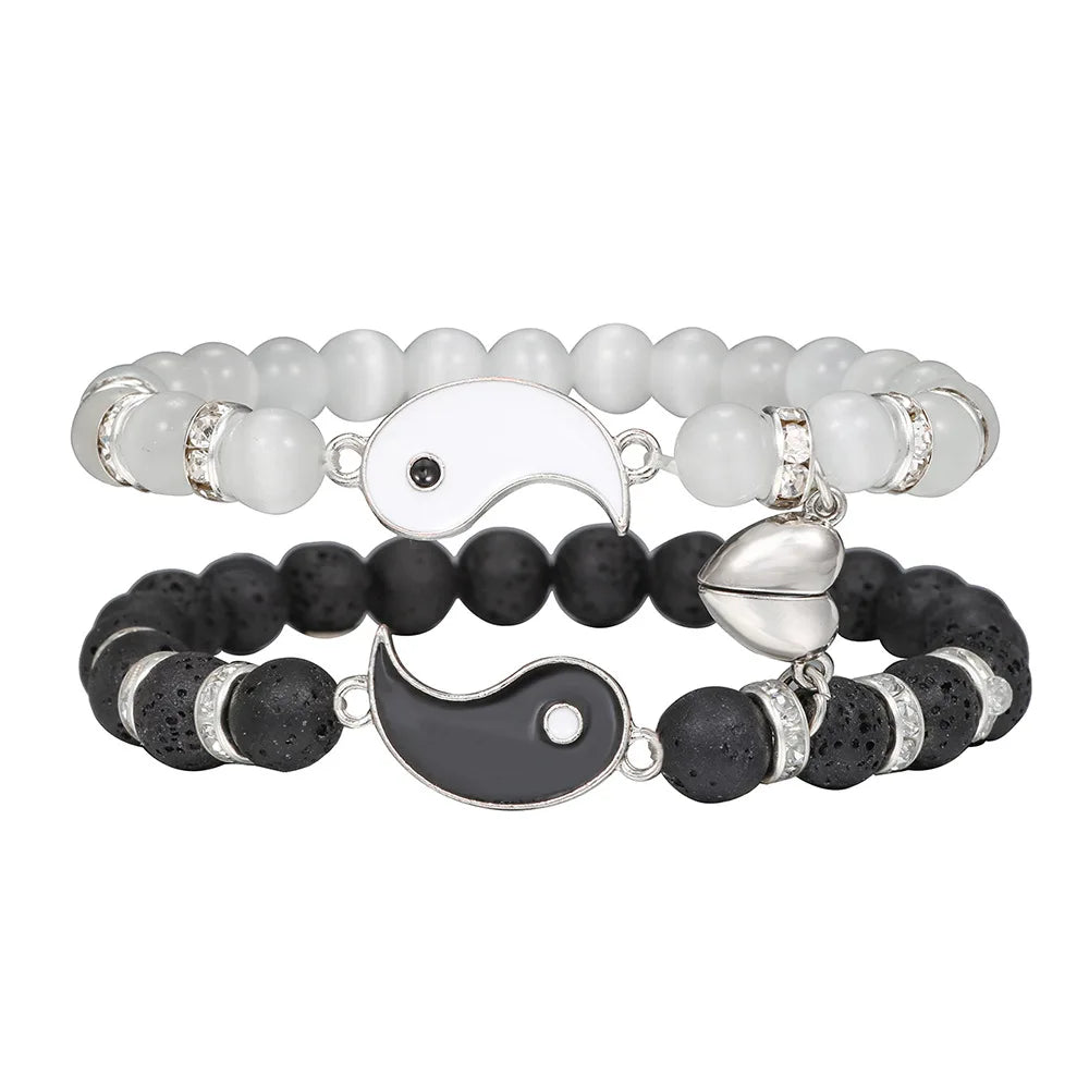 Hot Selling Cat's Eye Stone Volcano Yin-Yang Tai Chi Couple Bracelet Love Magnet Bangle Fashion Jewelry with Suction Feature