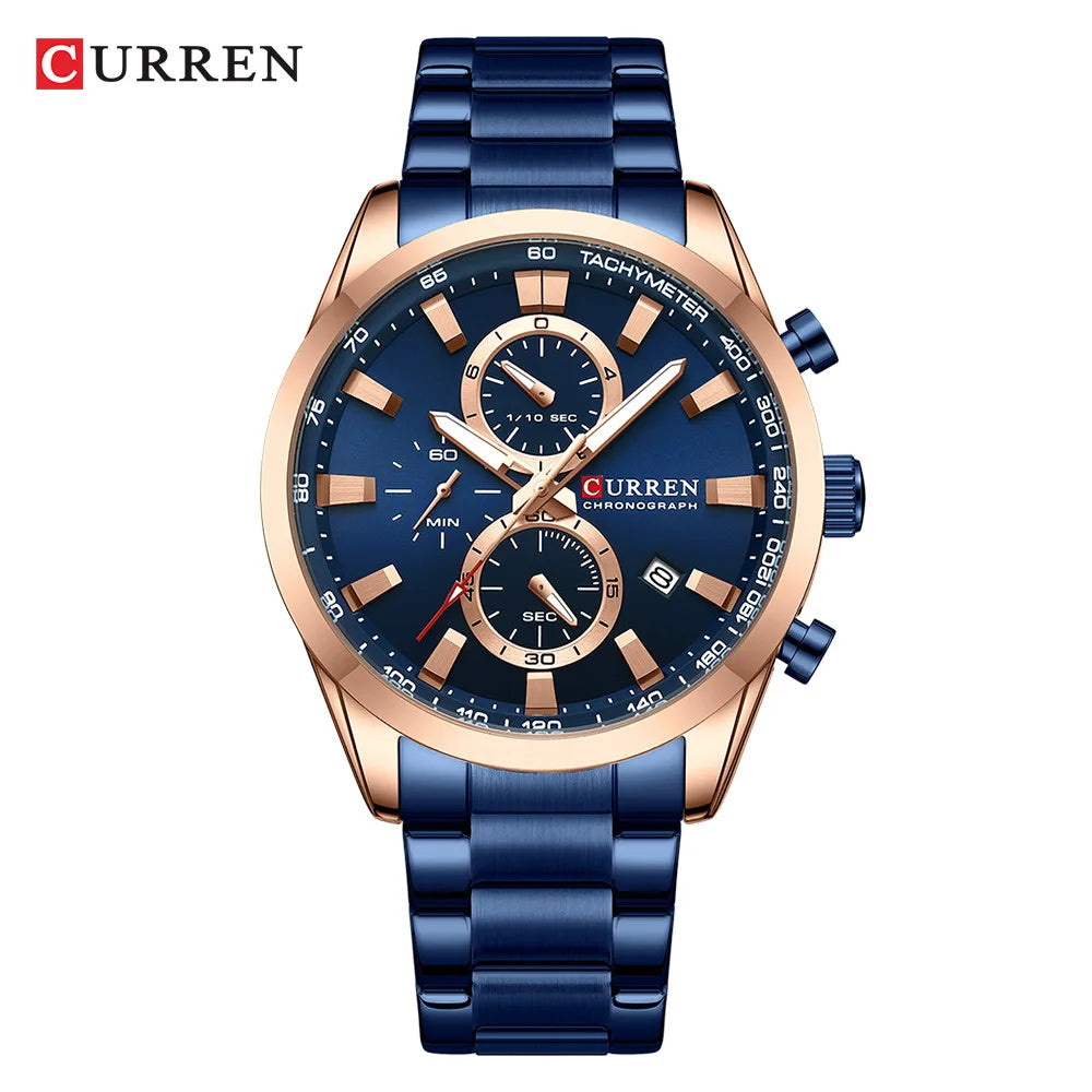 CURREN 8445 Luxury Men Watch Quartz Stainless Steel Wrist Fashion Small Three Needle Chronograph Day Waterproof Luminous Watc