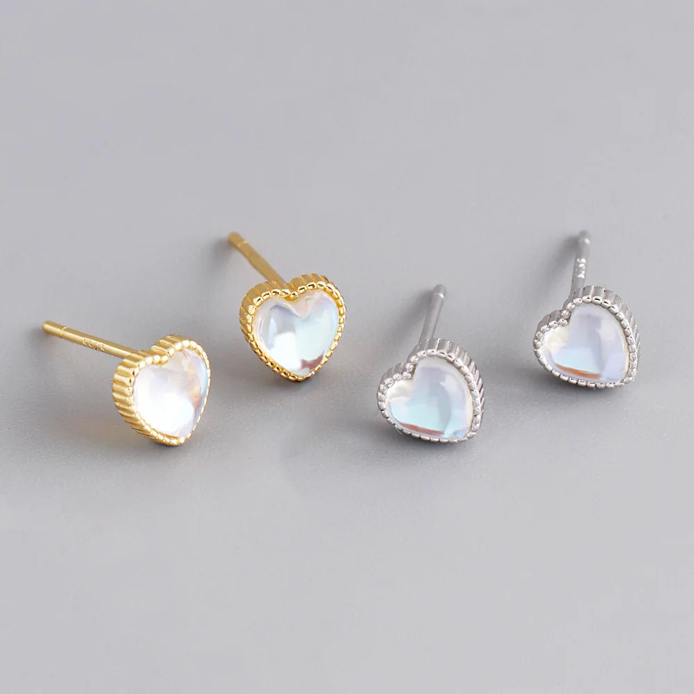 S925 Sterling Silver Colorful Glass Heart Dainty Mini Stud Earrings for Women Girls Fine Jewelry EH1520