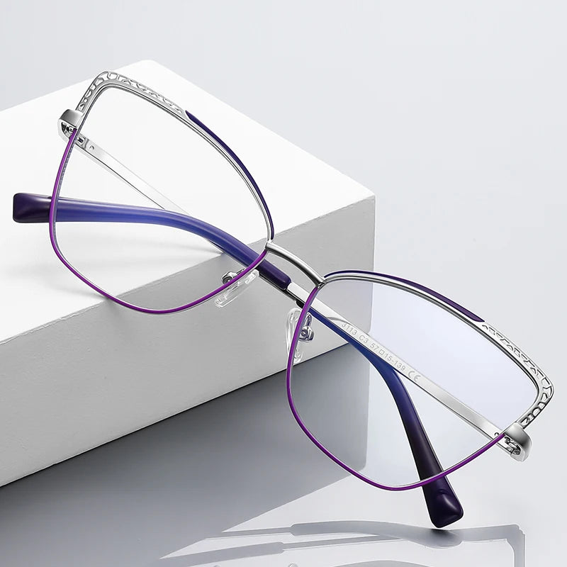 DOISYER New Retro Fashion Anti Blue Light Cat Eye Frame Eyeglass Glasses Women Metal Optical Frame Glasses