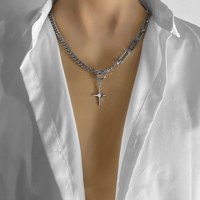 Stainless Steel Clavicle Chain for Men Hip-Hop Men's Necklace Personalized Design Detachable Cross Sweater Chain