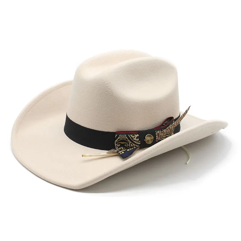 2024 New Style Vintage White Cowboy Hats for Cheap Sale Wholesale Party Felt Cowboy Hats for Men