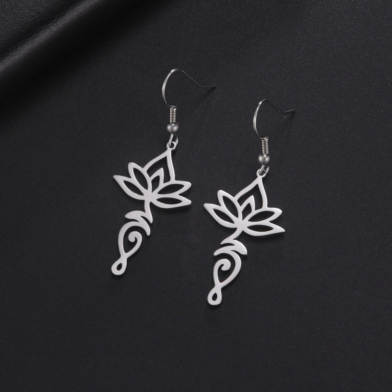 Lotus Flower Drop Earrings Stainless Steel Unalome Symbol Hollow Buddhism Amulet Earring Vintage Trendy Jewelry Gift for Wome