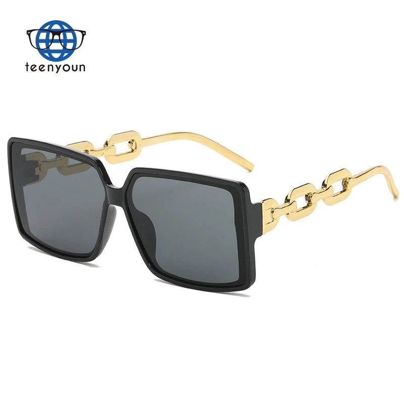 Teenyoun Wholesale Luxury Chain Metal Big Frames Retro Shades Women Men Uv400 square Personality Cheap Sunglasses Versatile