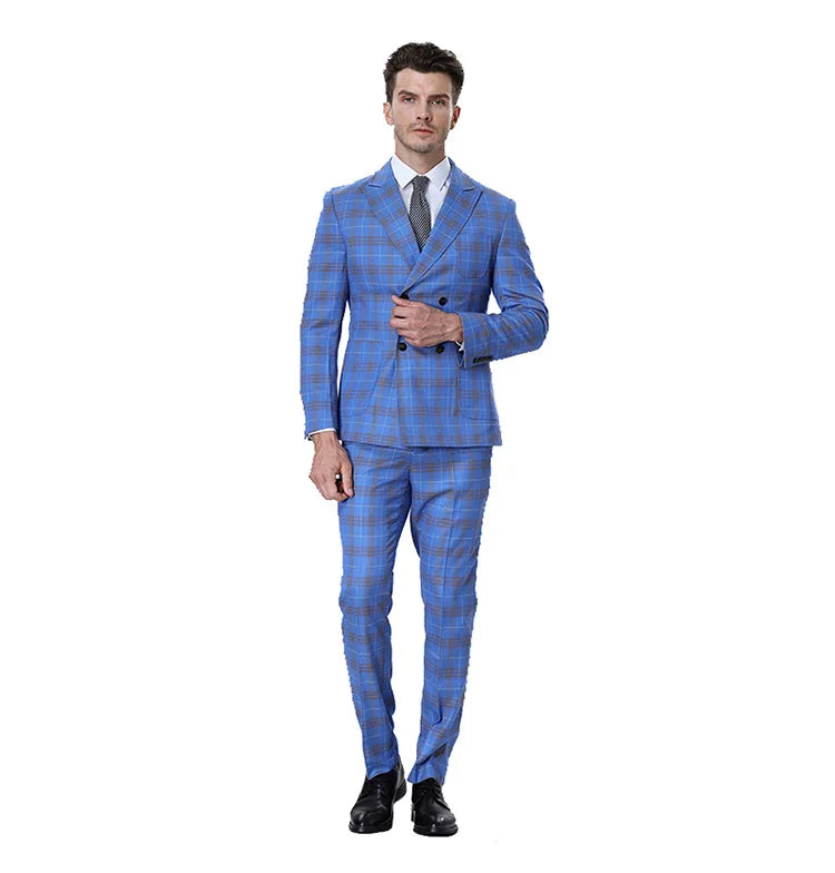 MOQ One Set Men's Wear Blue 3-piece Men's Suits & blazer  Fashion Slim Suit Jacket Suit Single Button Formal Coat Suite for M