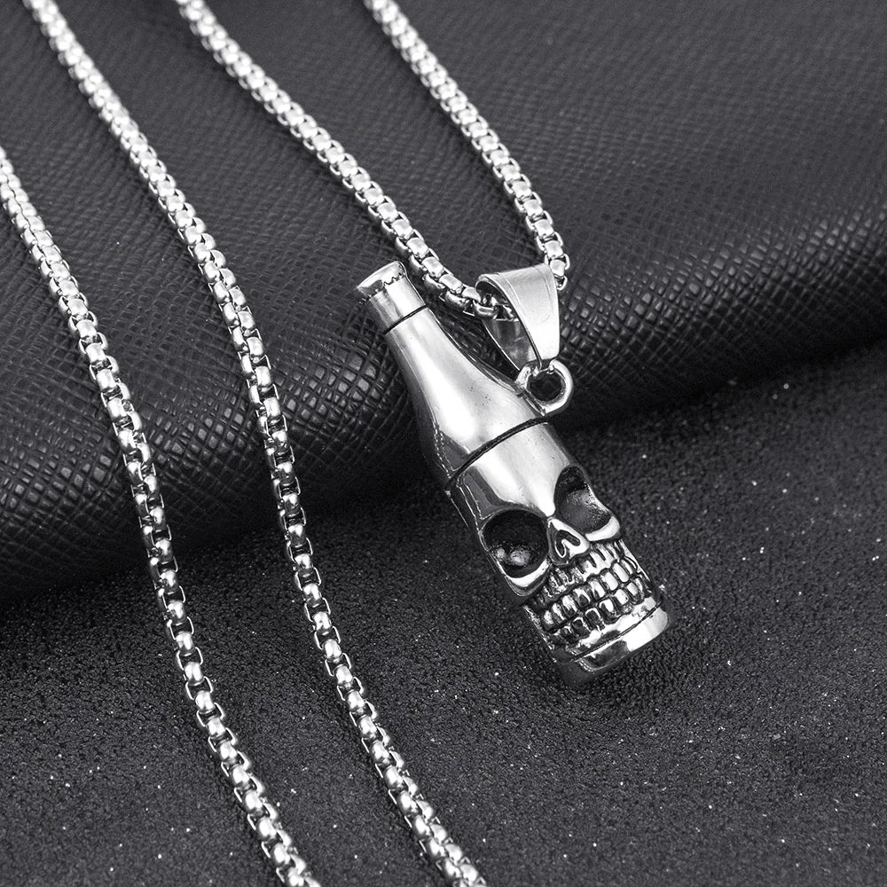Hip-hop Long Sweater Chain Titanium Steel Sun Moon Accessory Open Beer Bottle Pendant Necklace for Teens
