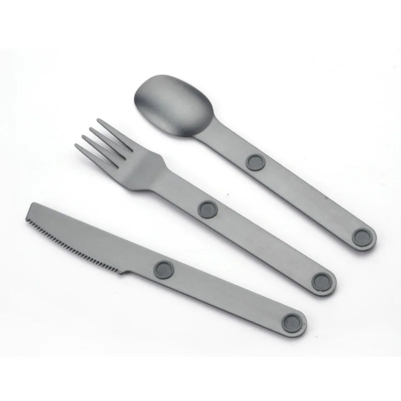 N0562 Magnetic Attraction Portable 3 in 1 Aluminum Flatware Knife Fork Spoon Set Camping Cutlery Set