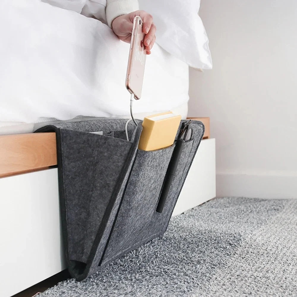 Felt Bedside Storage Bag Organizer Bed Desk Bag Sofa TV Remote Control Hanging  Storage Organizer Bed Holder Pockets