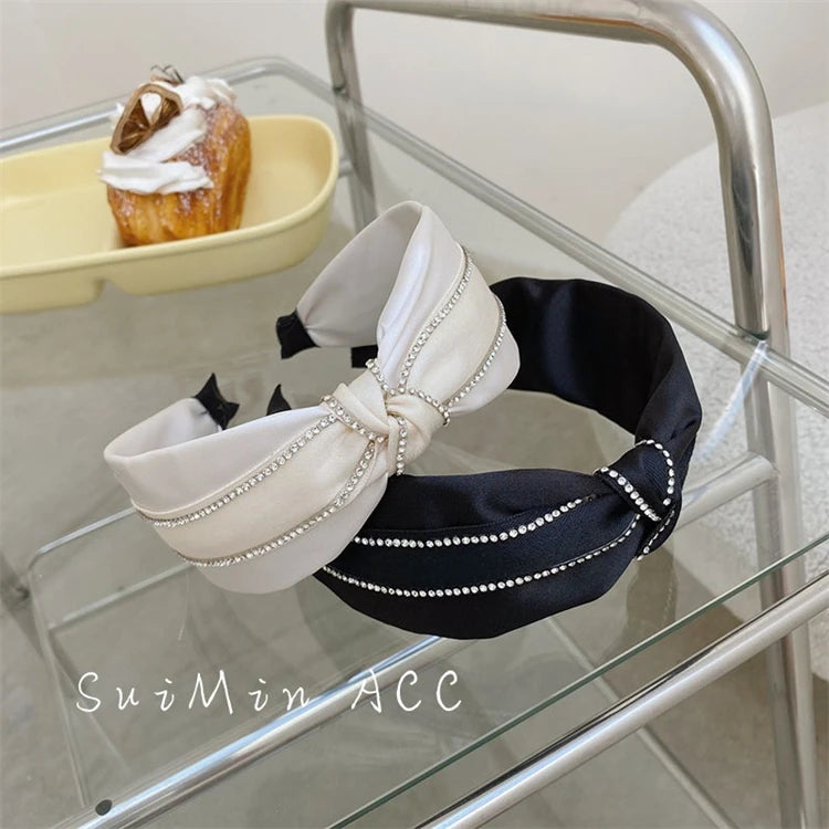 2024 Promotional Two-Color Diamond Headband for Women Black and White Knotted Hair Hoop