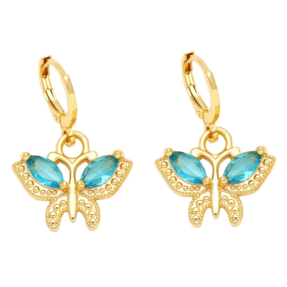 18K Gold Plated Fashion Butterfly Huggie Hoop Earring With Zircons for Women Wholesale Brass Jewelry