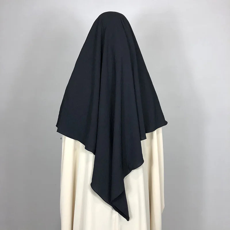 Small Hijab Black 2 Sizes Tie Back Khimar Muslim Modest Prayer Crepe Voile Long Hijab Islamic Clothing Diamond Jazz Girls Khi