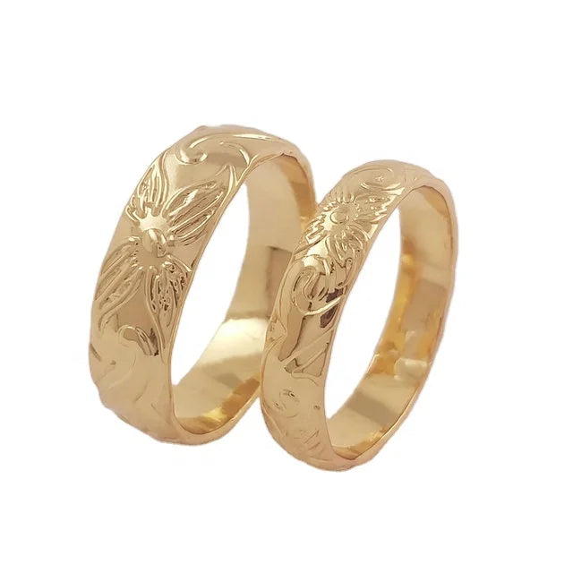 Hawaiian Heirloom Traditional Brass 5mm 7mm Wide Ring 14k Gold Color Samoan Plain Tribal Single Band Ring Man Woman Kids Girl