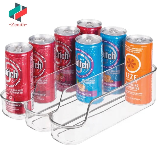 Plastic Kitchen Tall Skinny Pop Cans Storage Organizer Divided Tray with 3 Compartments for Kitchen Pantry Refrigerator