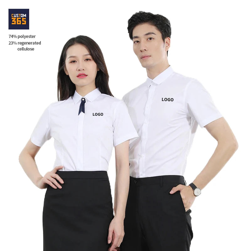 Wholesale White Summer Casual Custom Logo 23% Regenerated Cellulose 72% Polyester Breathable Short Sleeve Button Shirt