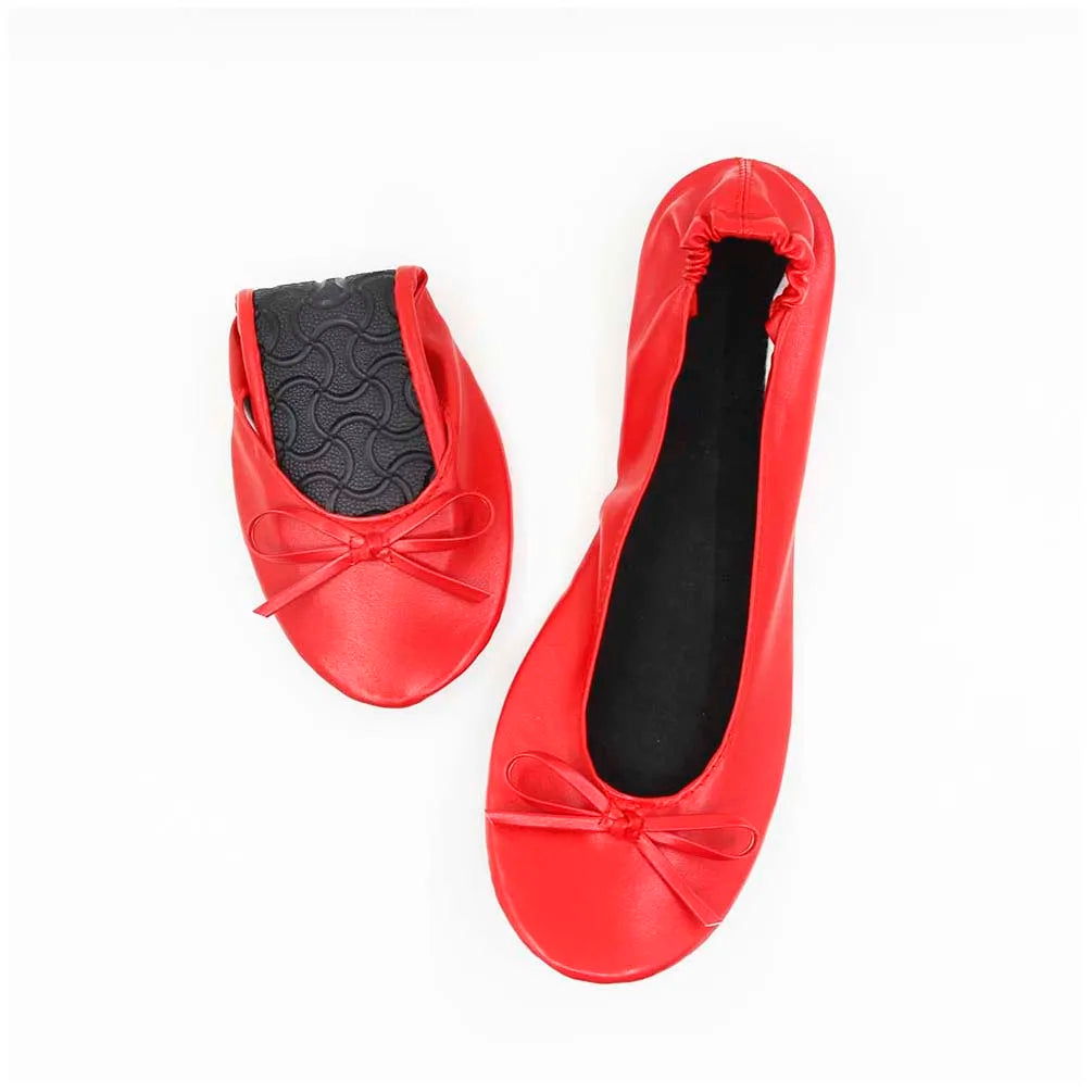 Super Hot Women's Wedding Gift Shoes Red  for Guest Ballerina Flat Shoes After Party Slippers Foldable Flats