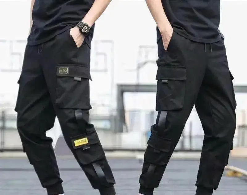 Male Slim Fit Spring Cargo Pants Multi-Pockets Women Trousers New Classic Streetwear Casual Men Ribbons Harem Jogging Pants