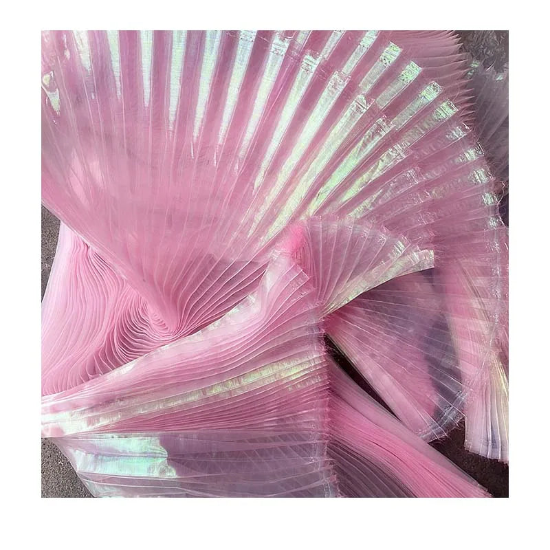 Wholesale Price Mermaid Shimmer Lotus Leaf Fabric Glitter Gradient 3d Pleated Ruffled Shiny Organza Fabric