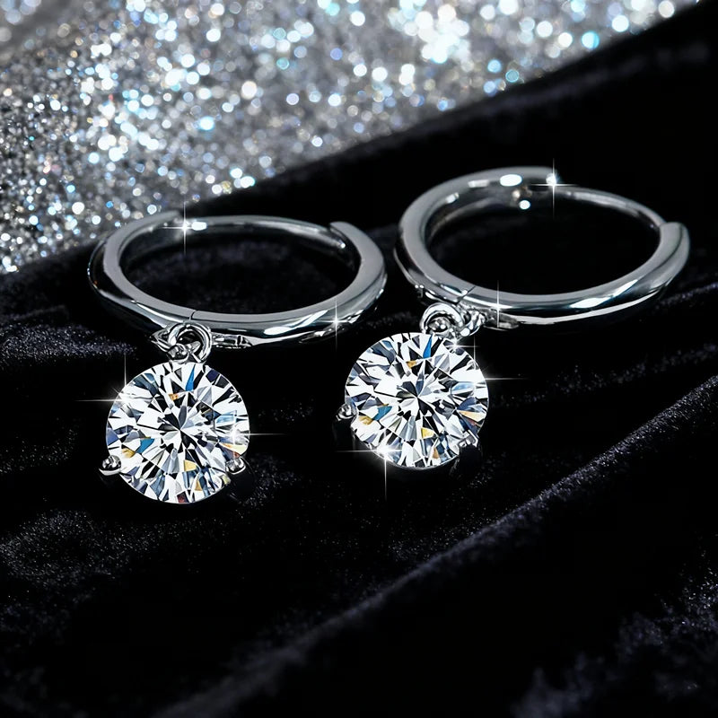 S925 Sterling Silver Earrings Classic Three Claw Vvs  D Color 2CT Moissanite Pendant Earrings for Women Wedding Jewelry