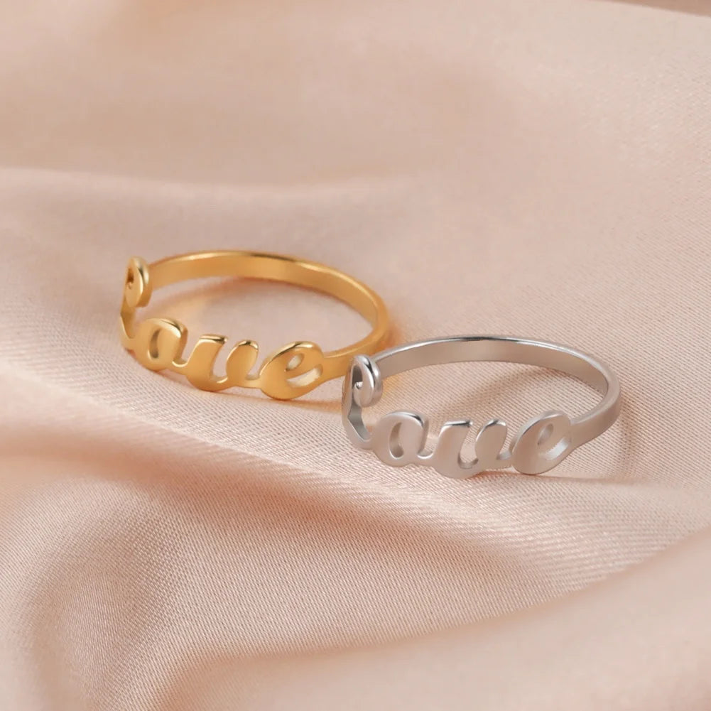 Fashion Love Letter Rings for Beloved Stainless Steel Gold Color Birthday Wedding Women Ring Jewelry Gifts Wholesale