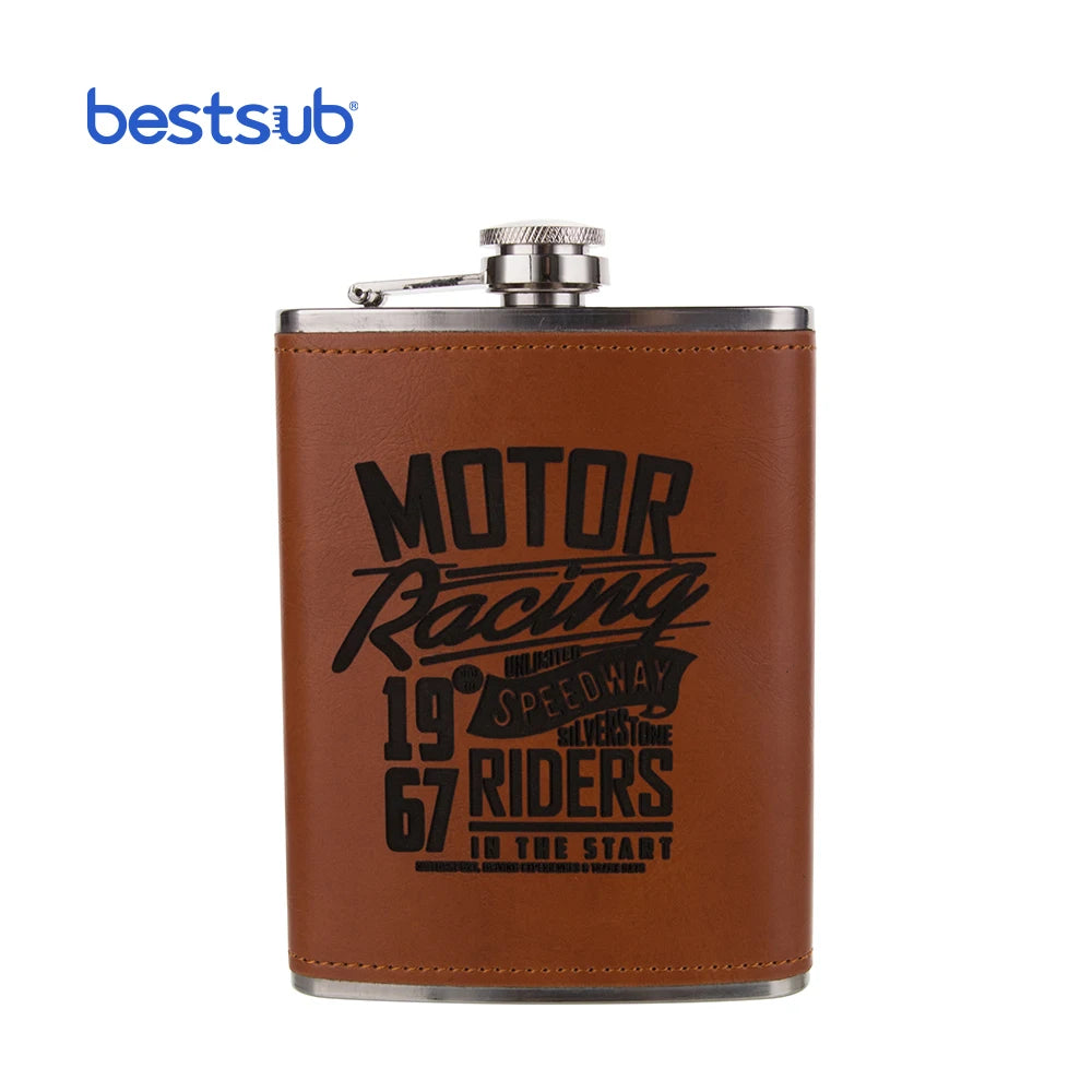 Wholesale Custom 8oz Mini Chestnut Laser Engraving Stainless Steel Hip Flask with PU Cover for Camping