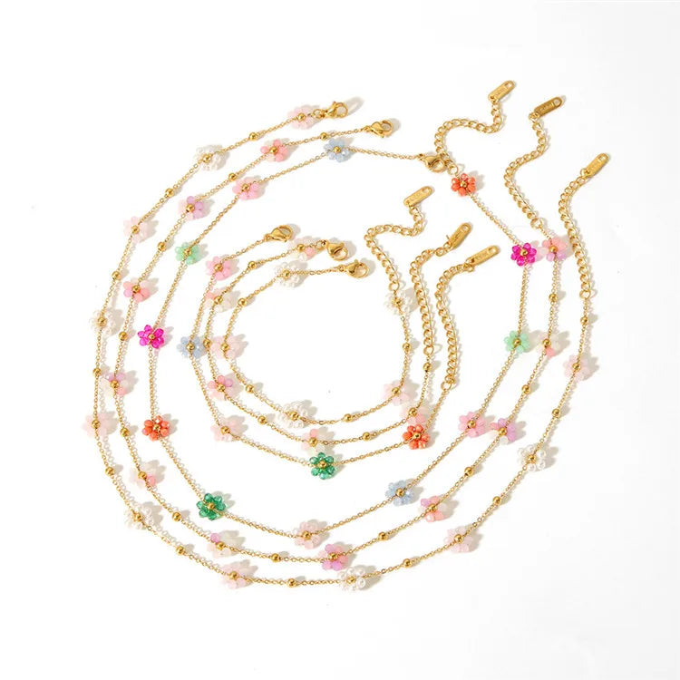 SP Wholesale Handmade Jewelry 18K Gold Stainless Steel Colorful Natural Crystal Stone Flower Necklace Bracelet