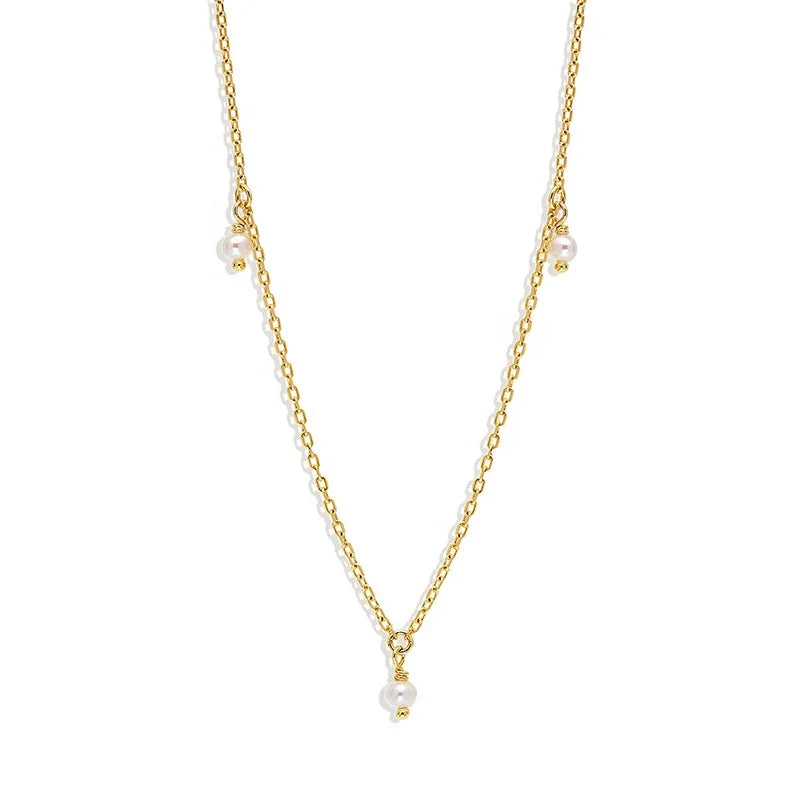 Milskye Elegant Dainty Jewelry 18k Gold Plated 925 Silver Freshwater Pearl Small Pendant Necklace