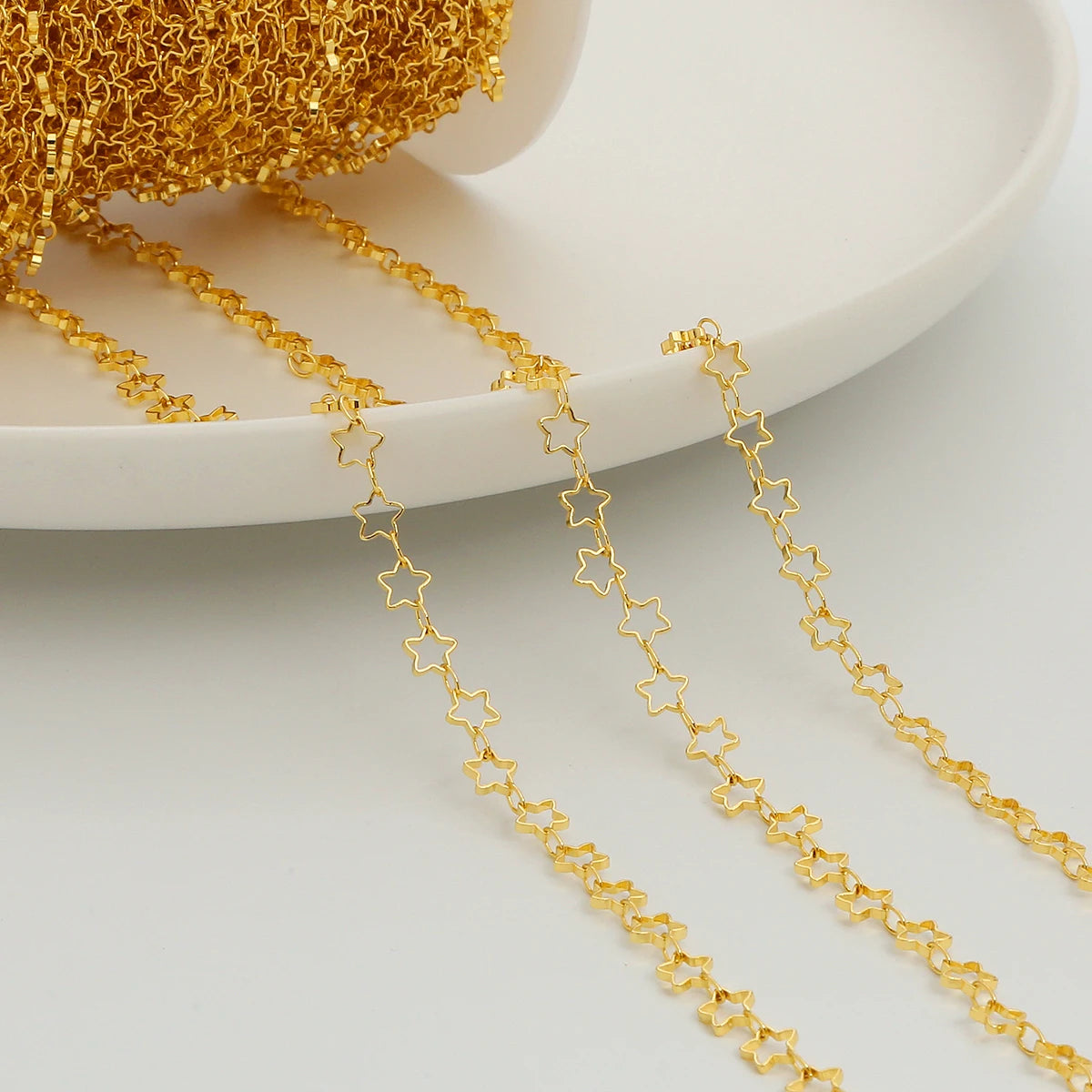 18K Gold Plated Brass Loose Chains Hollow Out Star Chain for Jewelry Making Hollow Heart Chain for Jewelry Finding