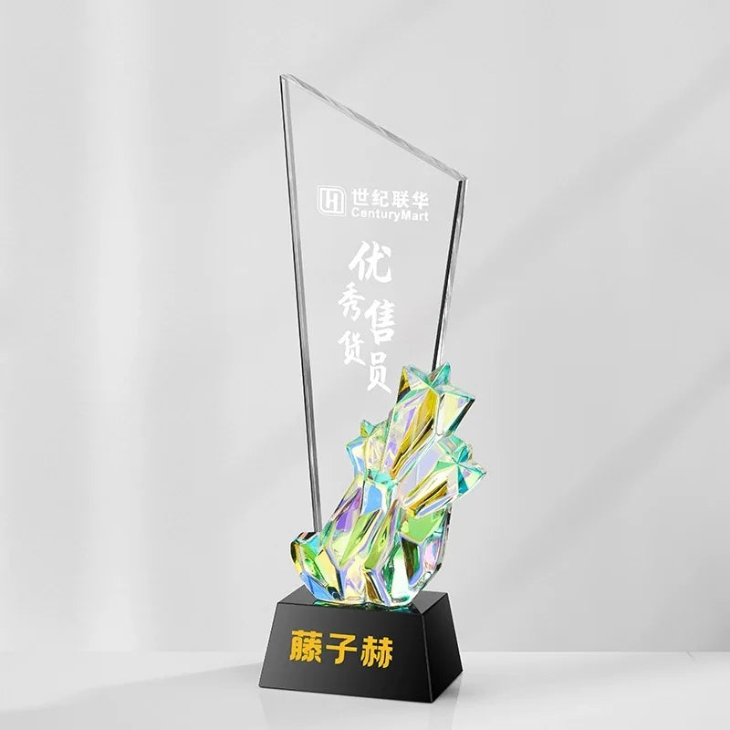 Pujiang Crystal Trophy Factory Wholesale Blank Colorful Crystal Wing Award for Music Dance Competition Souvenirs