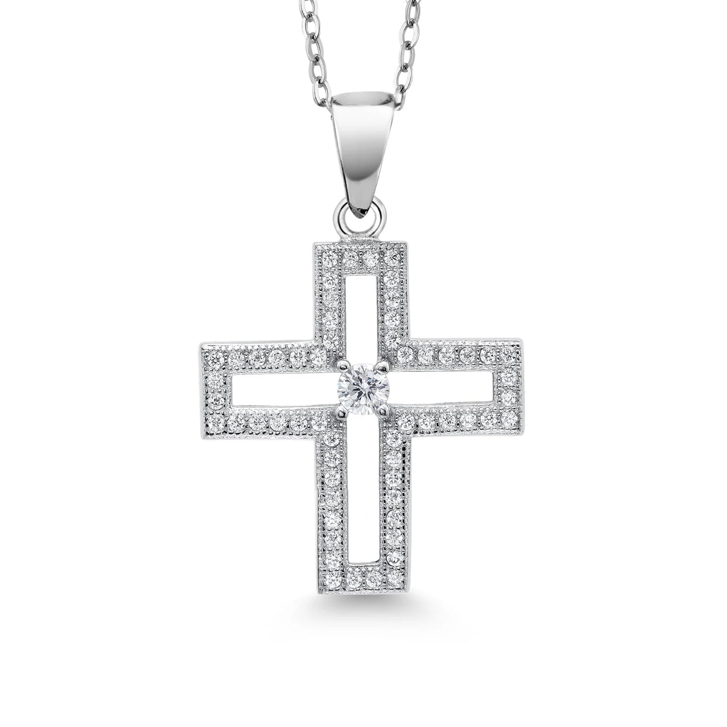 925 Sterling Silver Zirconia Cross Pendant Lab Grown Diamond White Rhodium Plated Zirconia Diamond Cross Pendant