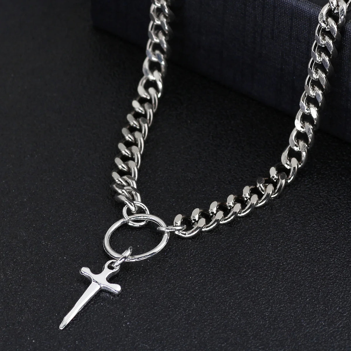 Fashion Choker Necklace 2026 Personalized Hip Hop Dagger Shaped Cross Pendant Necklaces for Men