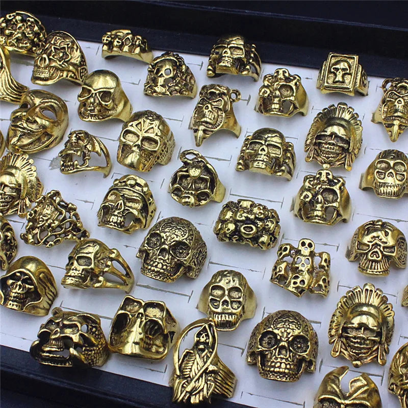 Factory Cheap Sale Men's Retro Gothic Ring Jewelry Domineering Punk Gold Plated Chunky Skull Rings for Men