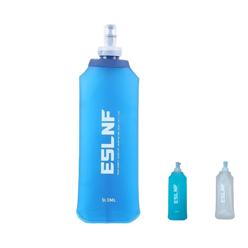 Food Grade TPU Foldable Water Bottle 500ML BPA Free Soft Hiking Sports Water Bag Transparent Running Soft Flask