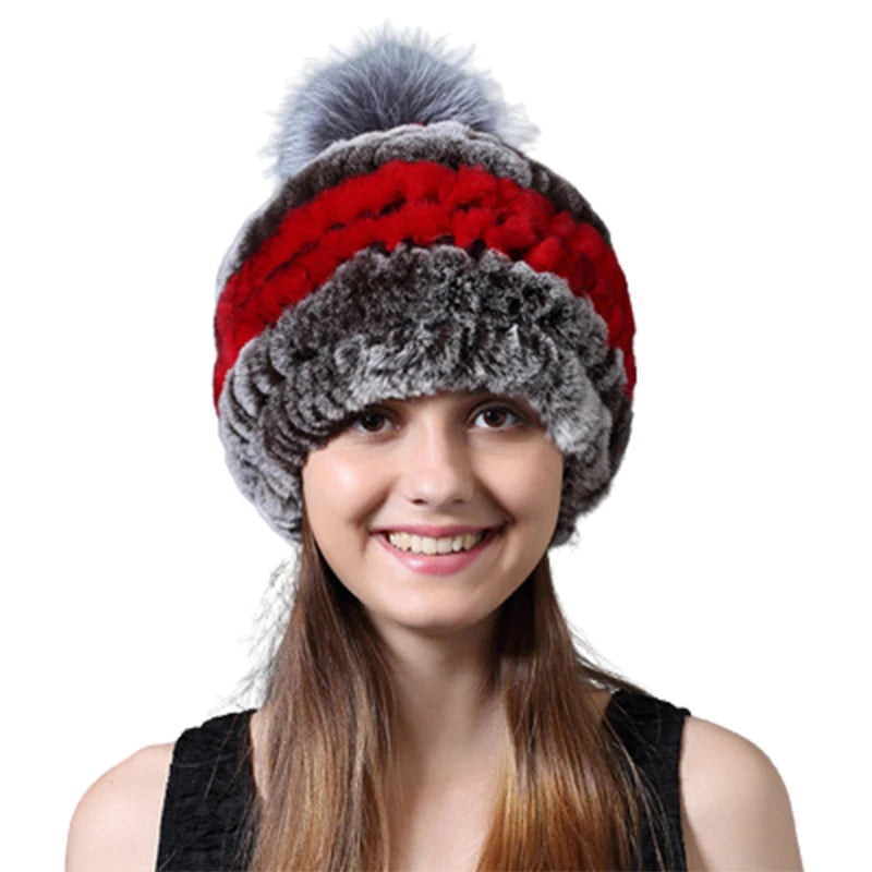 Manufacturer Wholesale Fur Hat With Fox Fur Pompom Real Rex Rabbit Fur Hat