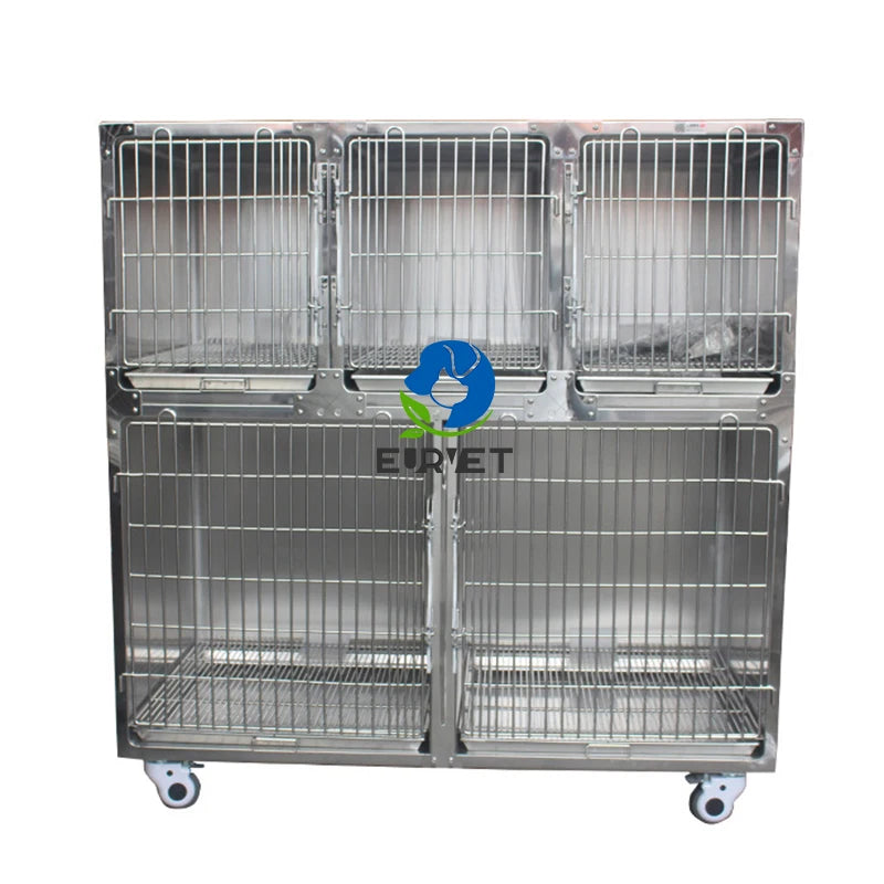 EUR PET Good Price Veterinary Cages Stainless Steel Veterinary Equipment 5 Doors Cages Stainless Steel for Big Dogs