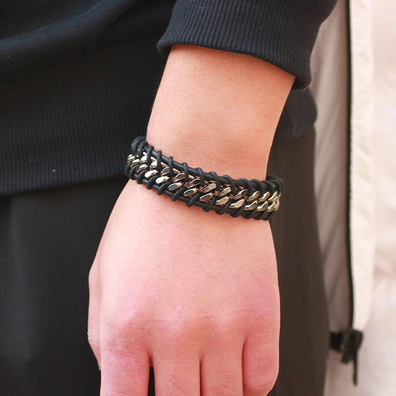 Japanese Korean New Personality Men Bracelet Vintage Exquisite Leather Bracelet Fashion Simple Hand Woven Bracelet