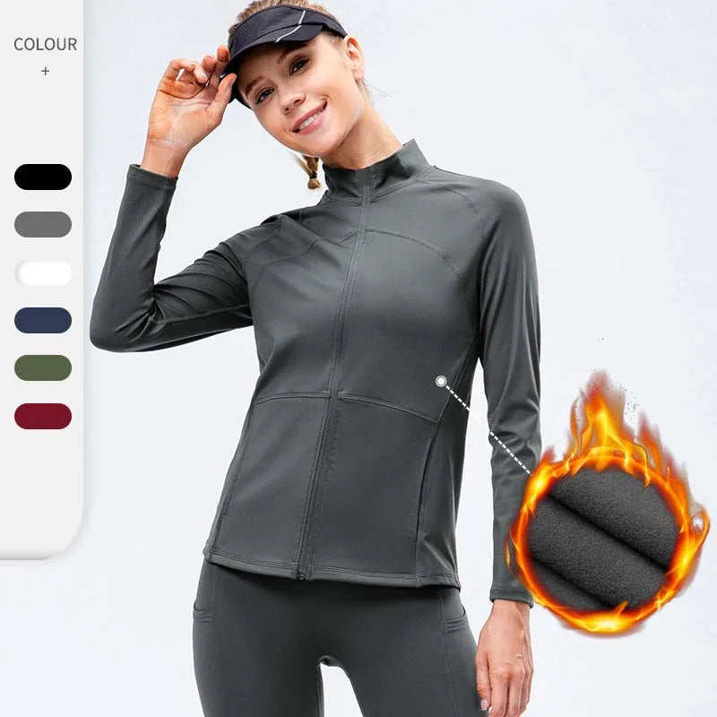 A134 Women Long Sleeve Sports Jacket Zip Fitness Yoga Shirt Winter Warm Gym Top Woman Activewear Running Coats Workout Clothe