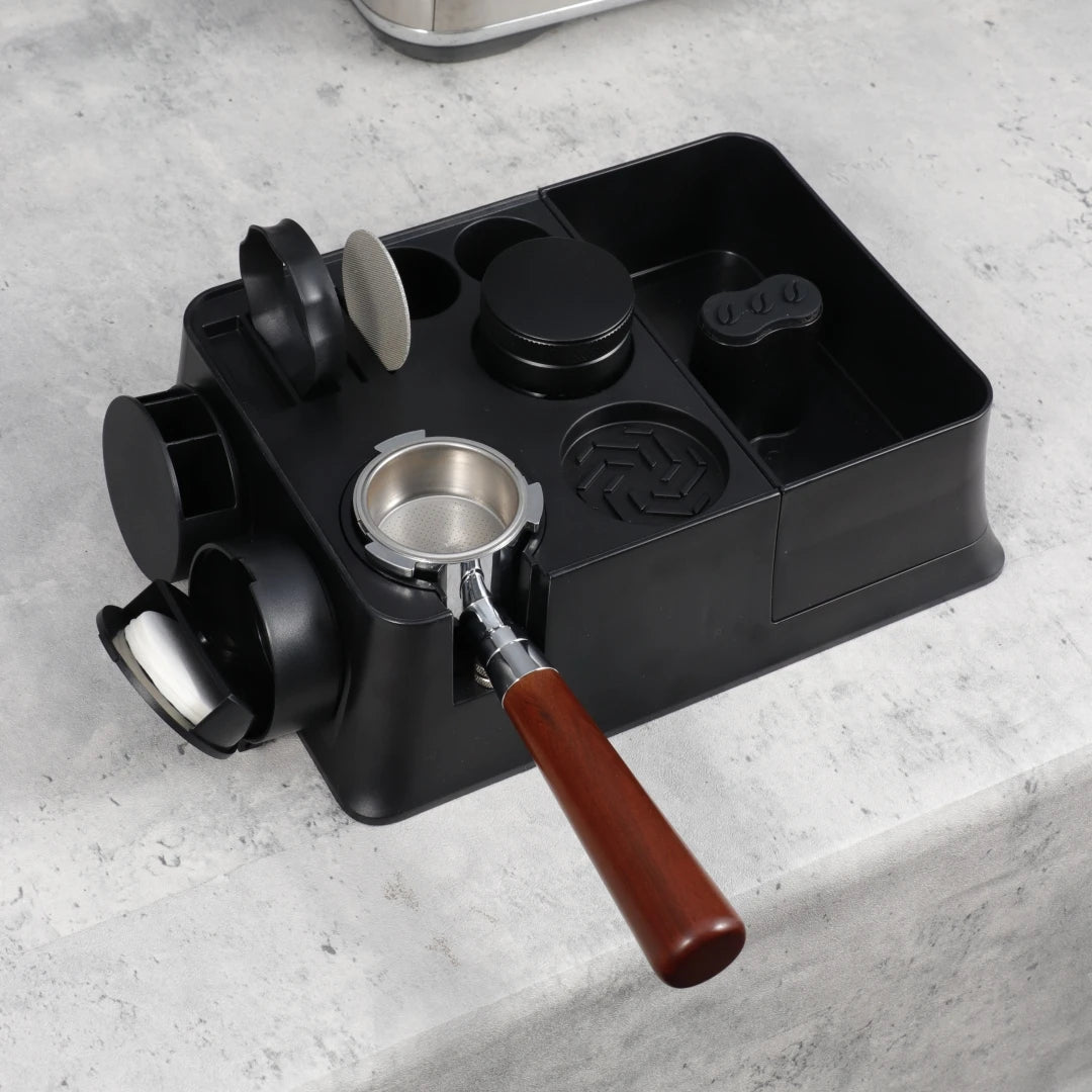 White ABS Multi-Function Portafilter Holder Eco-Friendly Espresso Tamping Station Knock Box Coffee Tamper Distributor