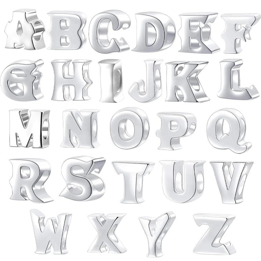 Hot Sell Customized Logo S925 Silver Letter A-Z Alphabet Charm Plata  925 Initial Letters Bead for Women'S Bracelet Necklace 