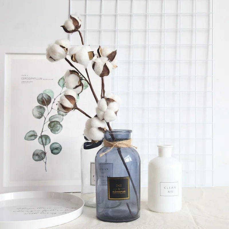 JCF239 Natural Ten Cotton Branch Fall Decorative Dried Flowers White Cotton Stems for Floral Arrangements