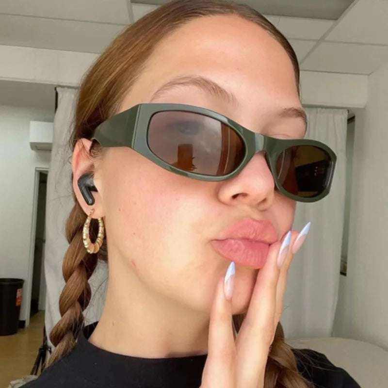 ADE WU Retro Custom Logo Y2K Sunglasses Women Trendy Wrap Around Outdoor Sports  UV400 Cycling Sunglasses
