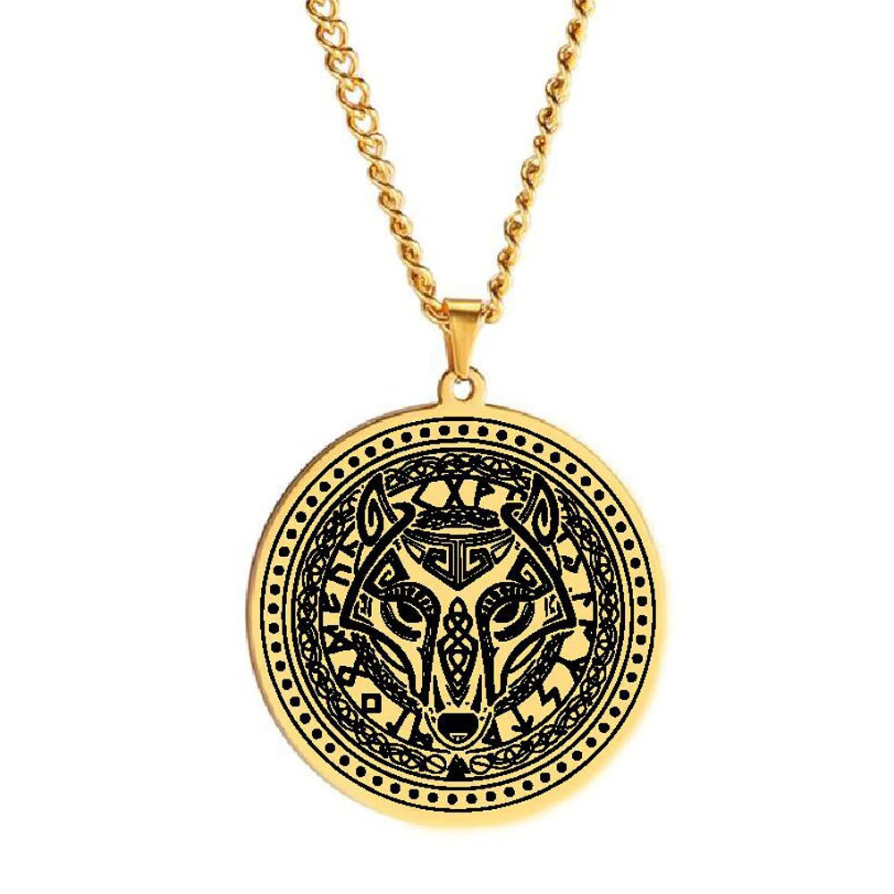 HLSS242 Men's Viking Wolf Head Charm Wicca Punk Talisman Wolves Celtic Runes Norse Wolf Amulet Stainless Steel Pendant Neckla
