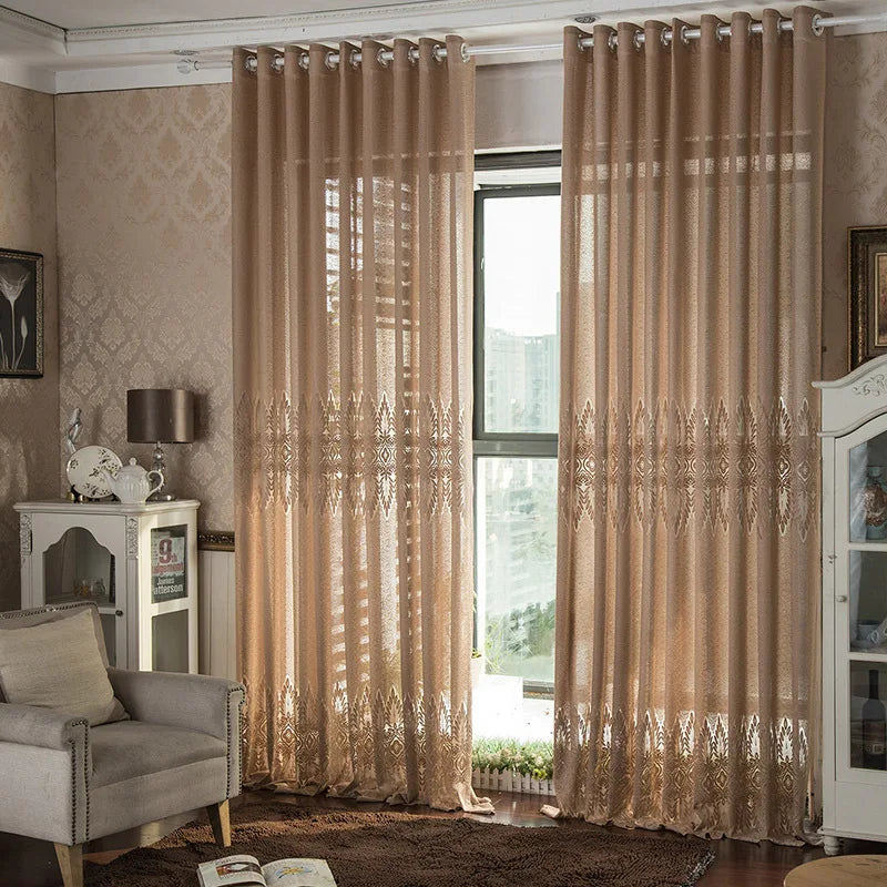 XinLan Ready Made Curtain Brown Jacquard Curtain for the Living Room Home