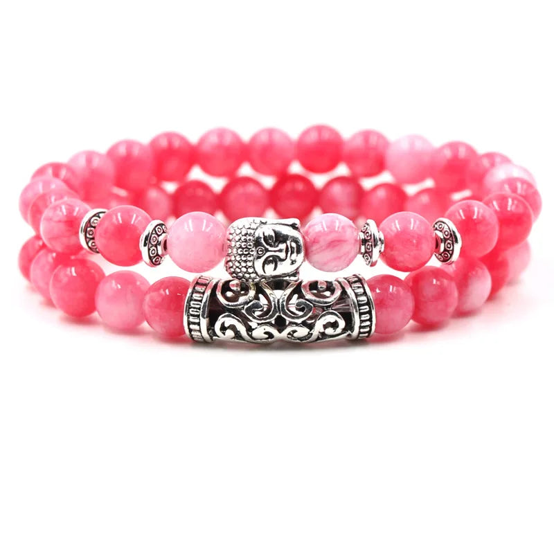 Hot Selling 8mm Natural Stone Powder Crystal DIY Jewelry Accessories Men's and Women's Fashionable Owl Bend Bracelet